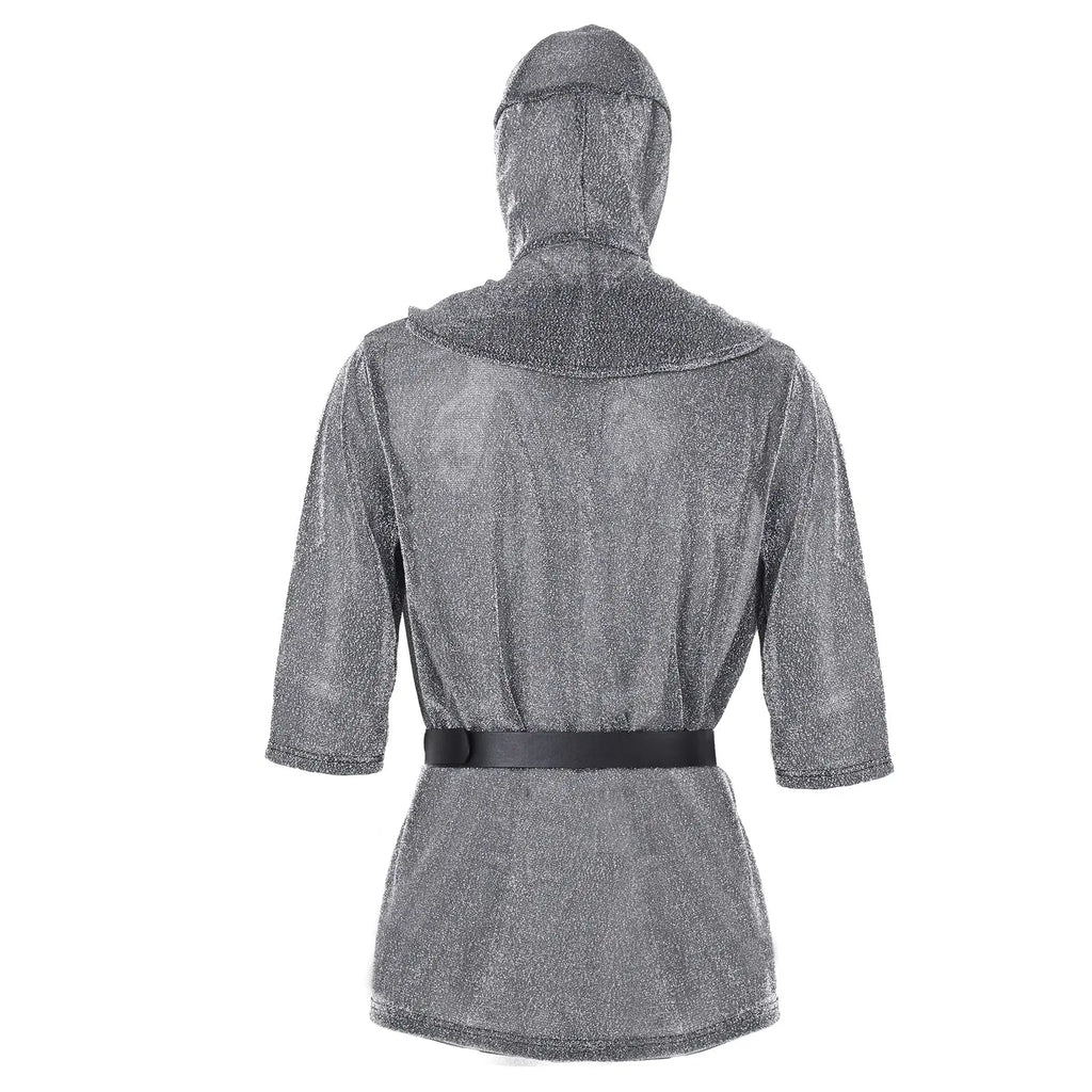 Medieval Faux Chain Mail Armor Tunic Shirt Cowl Belt Renaissance Medieval Knight Halloween Cosplay Costume For Adult Qme