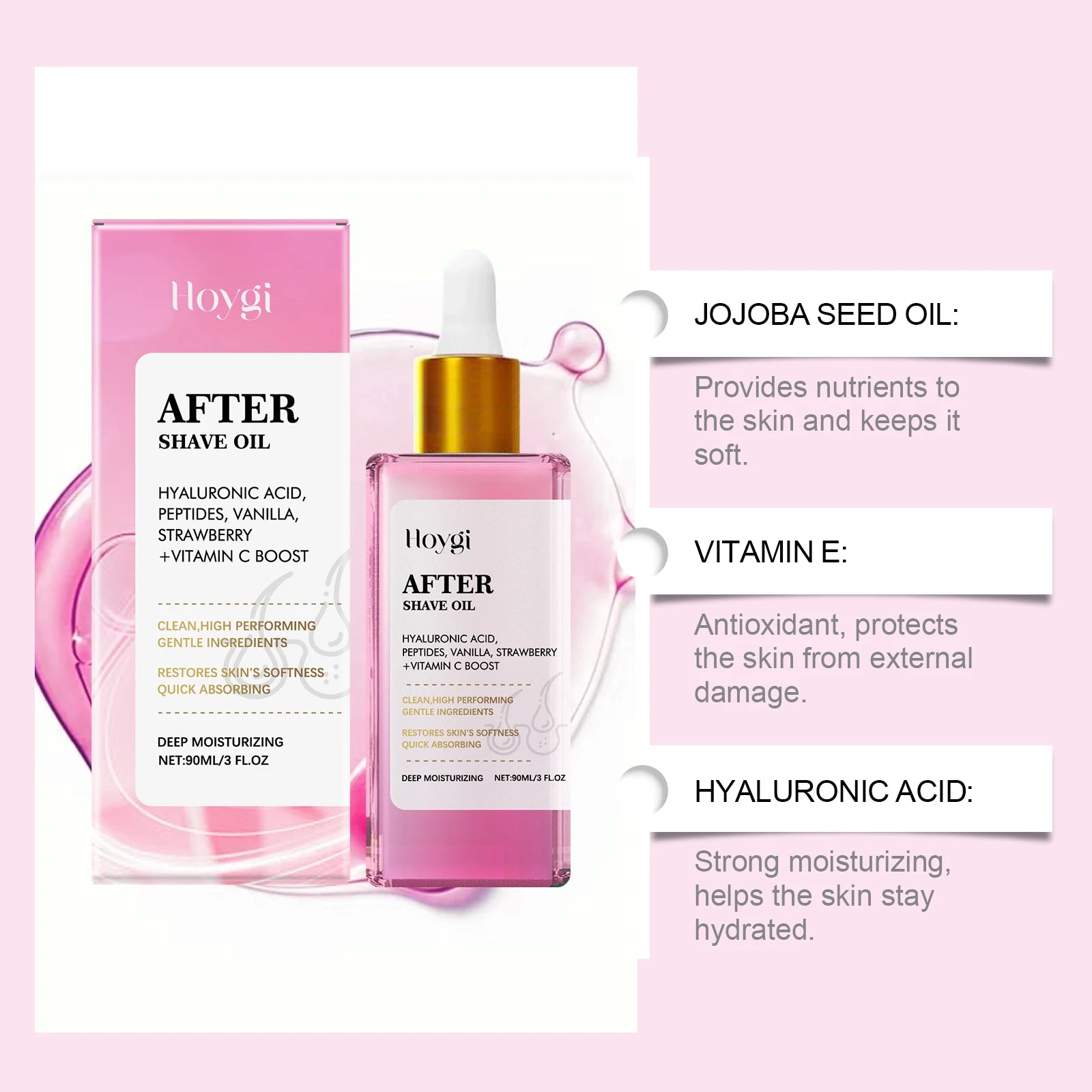 Strawberry Vanilla After Shave Oil for Smooth Skin Moisturizing Soothing Depilation Essential Oil Prevent Ingrown Hairs & Drynes Qme