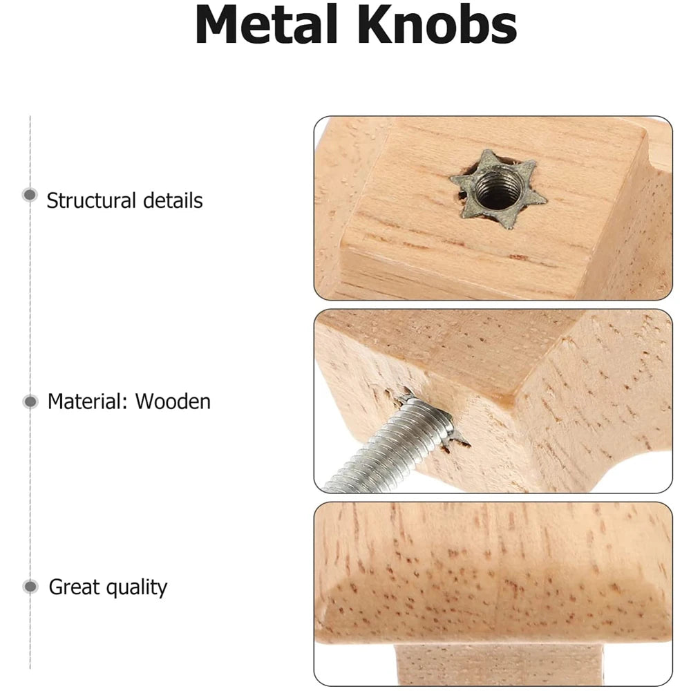 10/20pcs Wooden Drawer Knobs Cabinet Pulls Square Natural Wood Furniture Handles Single Hole Closet Door Knob with Screws Qme