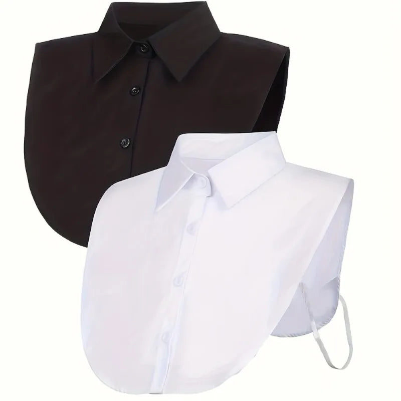 One Fake Shirt Collar Elegant Detachable Button-up Layered Outfit Qme