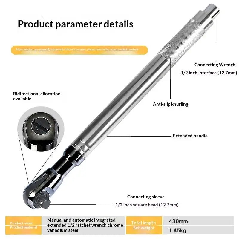 1Pcs Four-wheel Alignment Angle Adjustment Electric Extension Car Wrench 2-in-1 Self-contained Ratchet Extended Wrench Qme