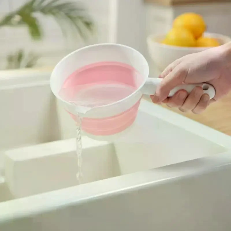 Water Scoop Collapsible Silicone Water Ladle With Antislip Handle Pour Spout For Kitchen Bathroom Camping Home Use Qme