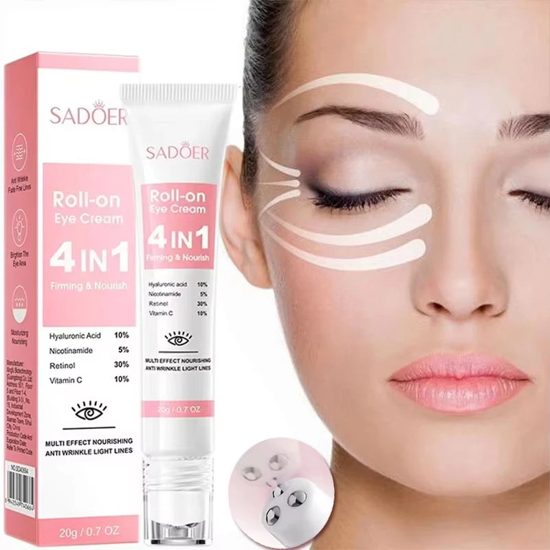 SADOER 4in1 Roll-on Moisturizing Eye Cream Anti Dark Circles Eyes Bags Firming Moisturizing Eye Serum Skin Care for Beauty Eyes Qme 1pc