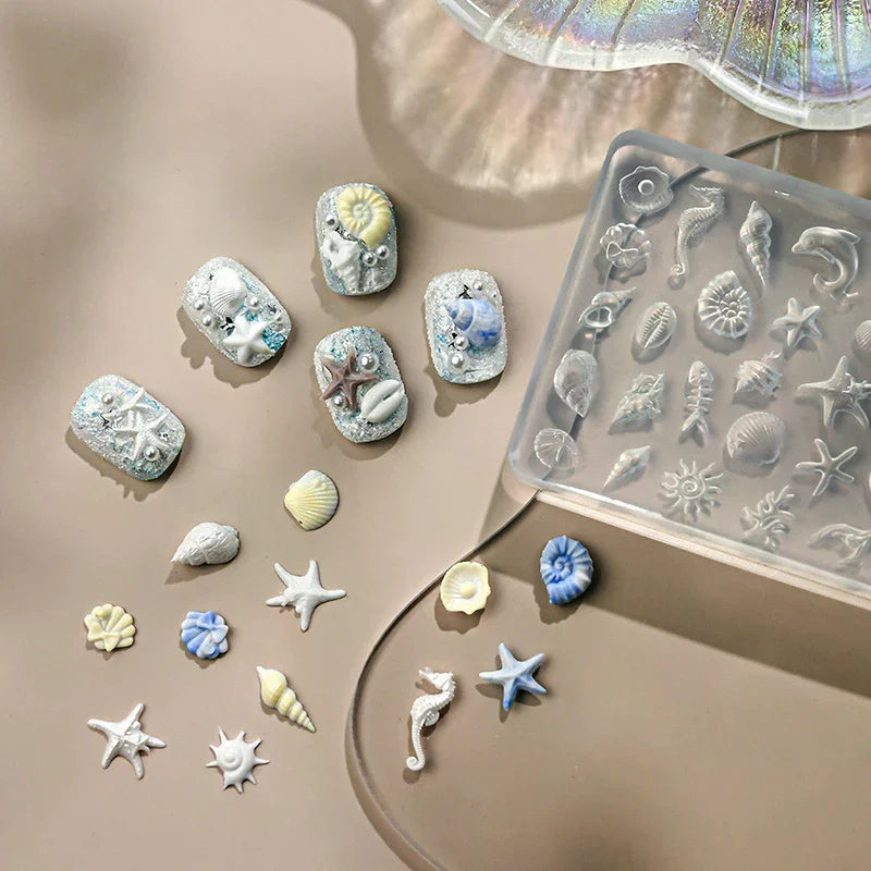 Sea Shell Starfish Goldfish Koi Fish 3D Acrylic Nail Mold Summer Qme