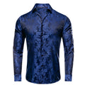 Hi-Tie Mens Shirts Silk Paisley Navy Blue Pink Black White Green Long Sleeve Lapel Shirt Casual Formal for Male Wedding Business Qme CY-1015 S