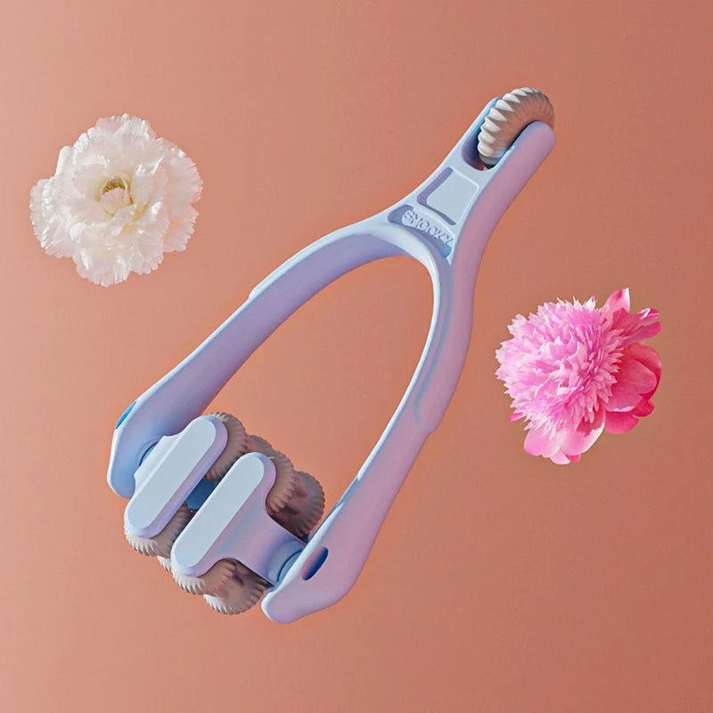 Portable Finger Joints Massager Elastic Handle Dual-row Roller Design Qme Light blue
