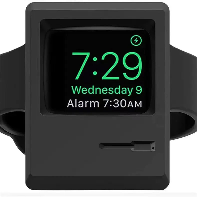 Desktop Holder For Apple Watch Ultra Charger Stand Retro Computer Pattern Charging Base for iWatch 10 9 8 7 6 5 4 3 SE Silicone Qme 0365B