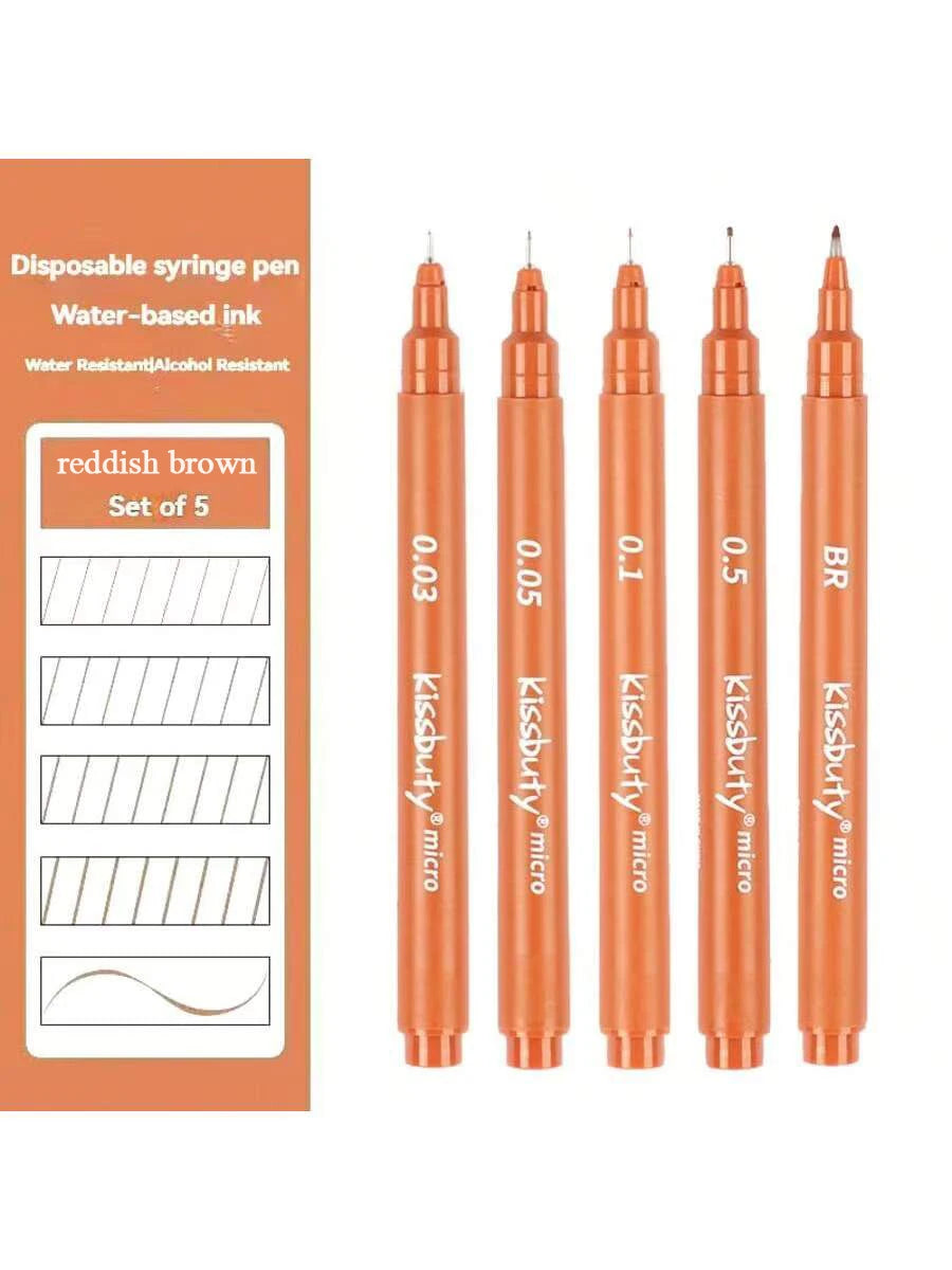 5Pcs Color Micro-Pen Fineliner Pens,High Quality Pigment Liner Multiliner Archival Ink Micro Fine Pen,for Sketching, Drawing Qme Reddish brown-mix