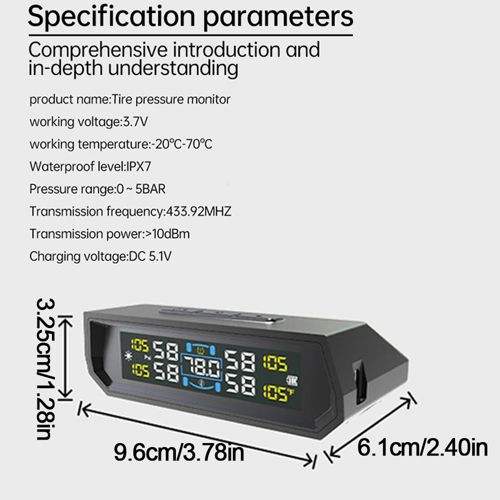 Solar/USB Powered Tire Pressure Monitoring System LCD Display Tire Pressure Monitor System IPX7 Waterproof for RVs Trailers Cars Qme