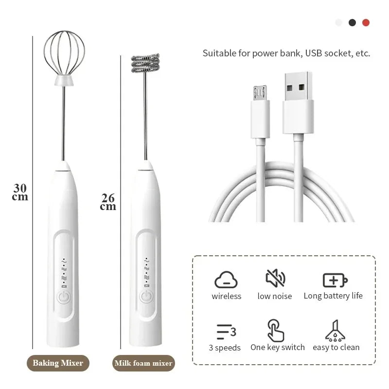 2-in-1 USB Charging Electric Egg Beater Coffee Stirrer Baking Mixer Double Head Milk Whisk Tools Gadgets Bar Kitchen Accessories Qme