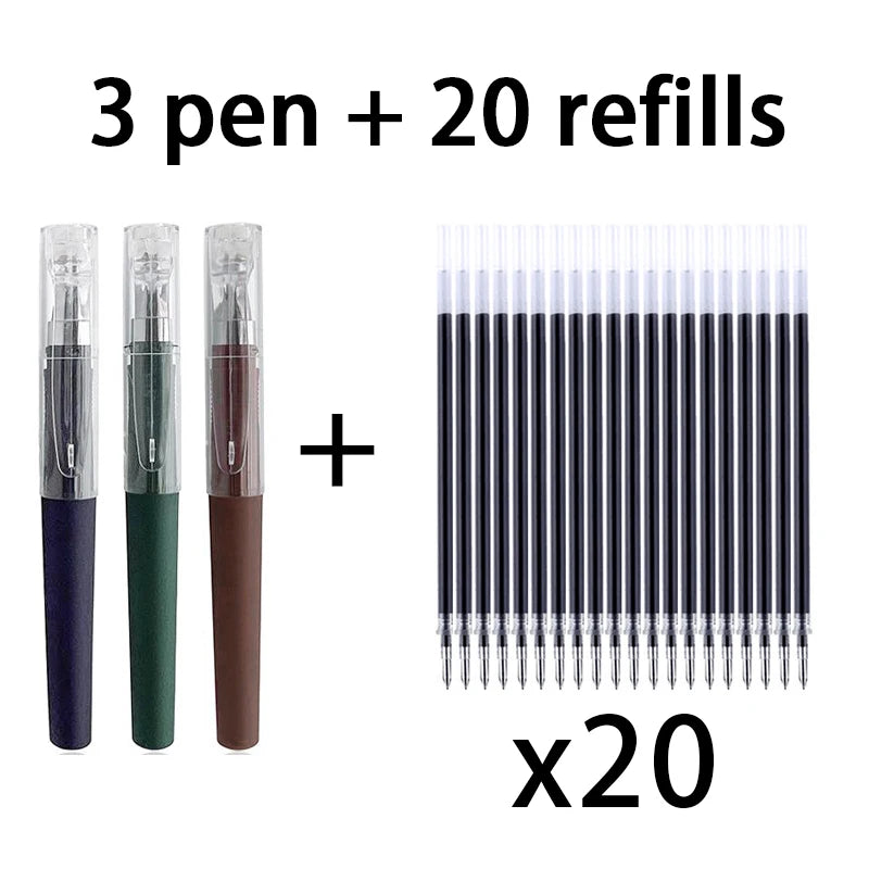 Black 0.5MM Gel Pen refills Set Mini Portable For Business Signature Students Exams Office Stationery Qme 3 Pen 20 refills E