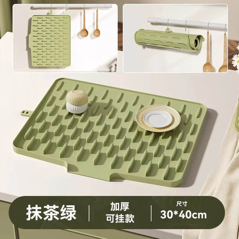 Kitchen Sink Slope Drip Mat Silicone Fruit Vegetable Draining Pad Qme green 30x40cm