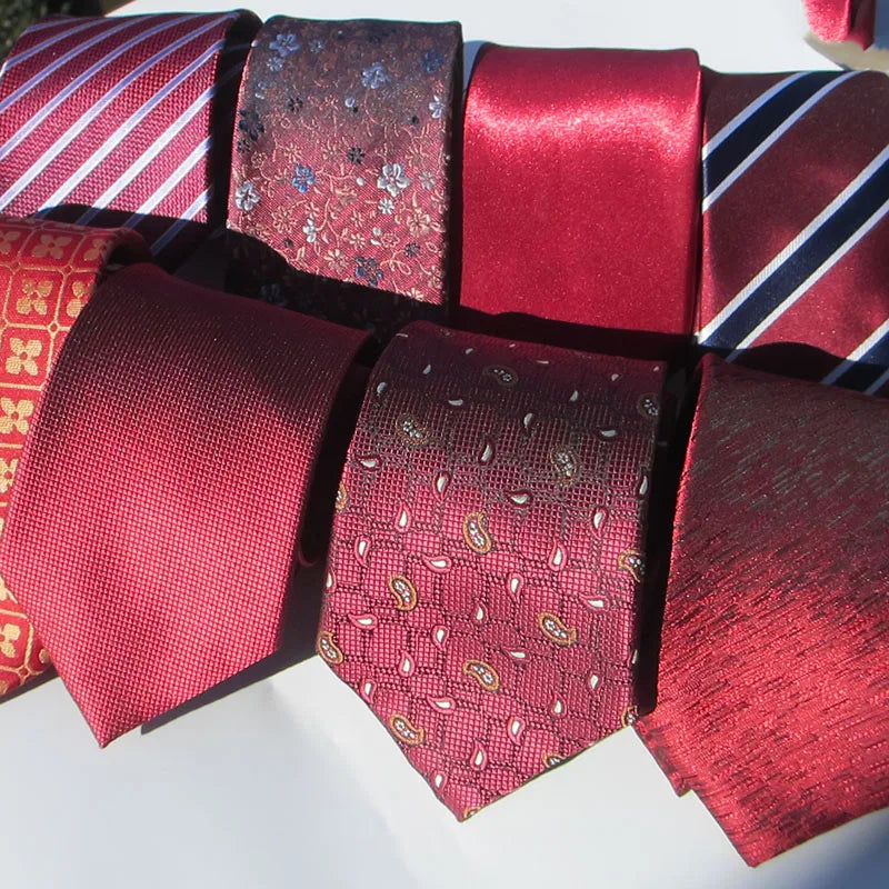 Floral Burgundy Tie Men Silk Wedding Dark Bordeaux Wine Red Stripe Qme