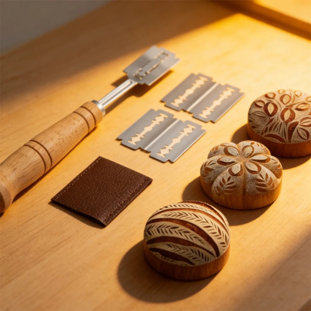 Wooden Handle Curved Bread Slicer Stainless Steel Creative Bread Shaping Knife Dough Dividing Knife Baking Tools Qme
