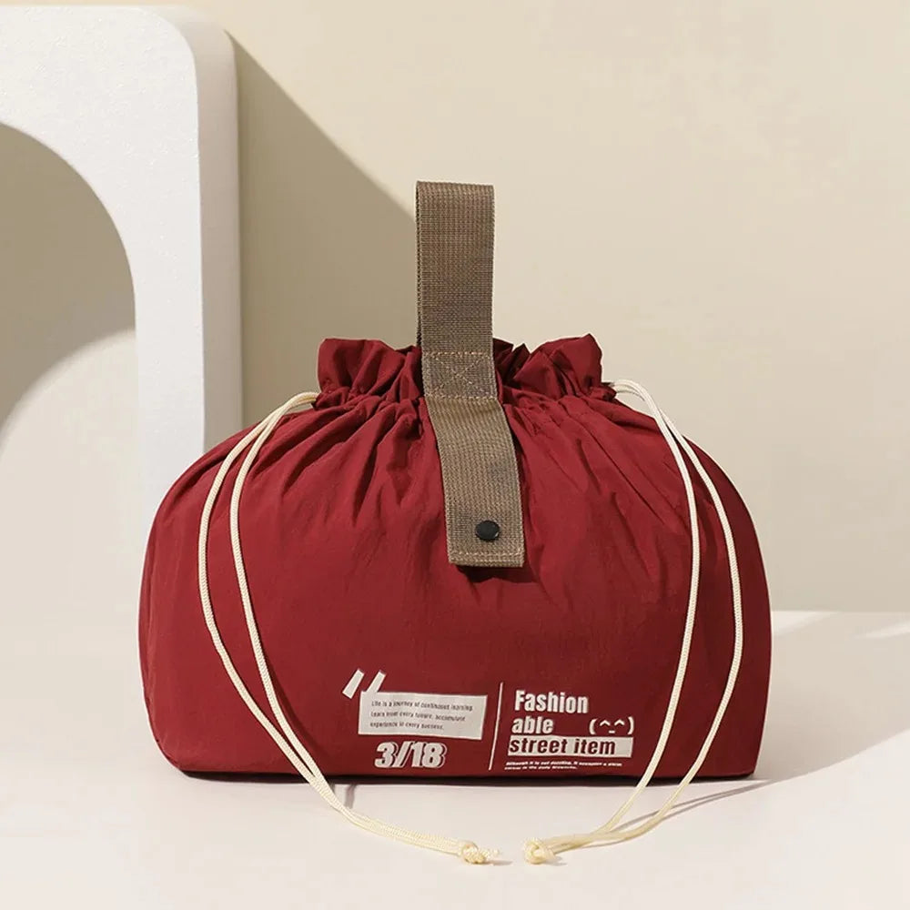 Camping Lunch Bag Large Capacity Drawstring Storage Bag Business Trip Travel Toiletry Bag Cosmetic Bag, Gift for Mother Qme Red