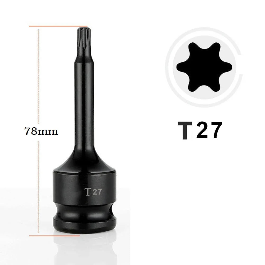 1PC 1/2inch Hex Torx Screwdriver Bits Drive Socket Adapter Heads T20 T40 T30 T100 Magnetic Wrench Hand Tools Accessories Qme T27