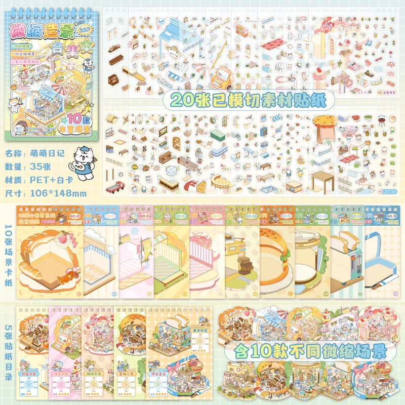 35 Pcs Scene Cartoon Diy 3D Landscape Sticker Book Cabin Scene Pocket Sticker Festival Birthday Gift to Student Kid Child Qme B