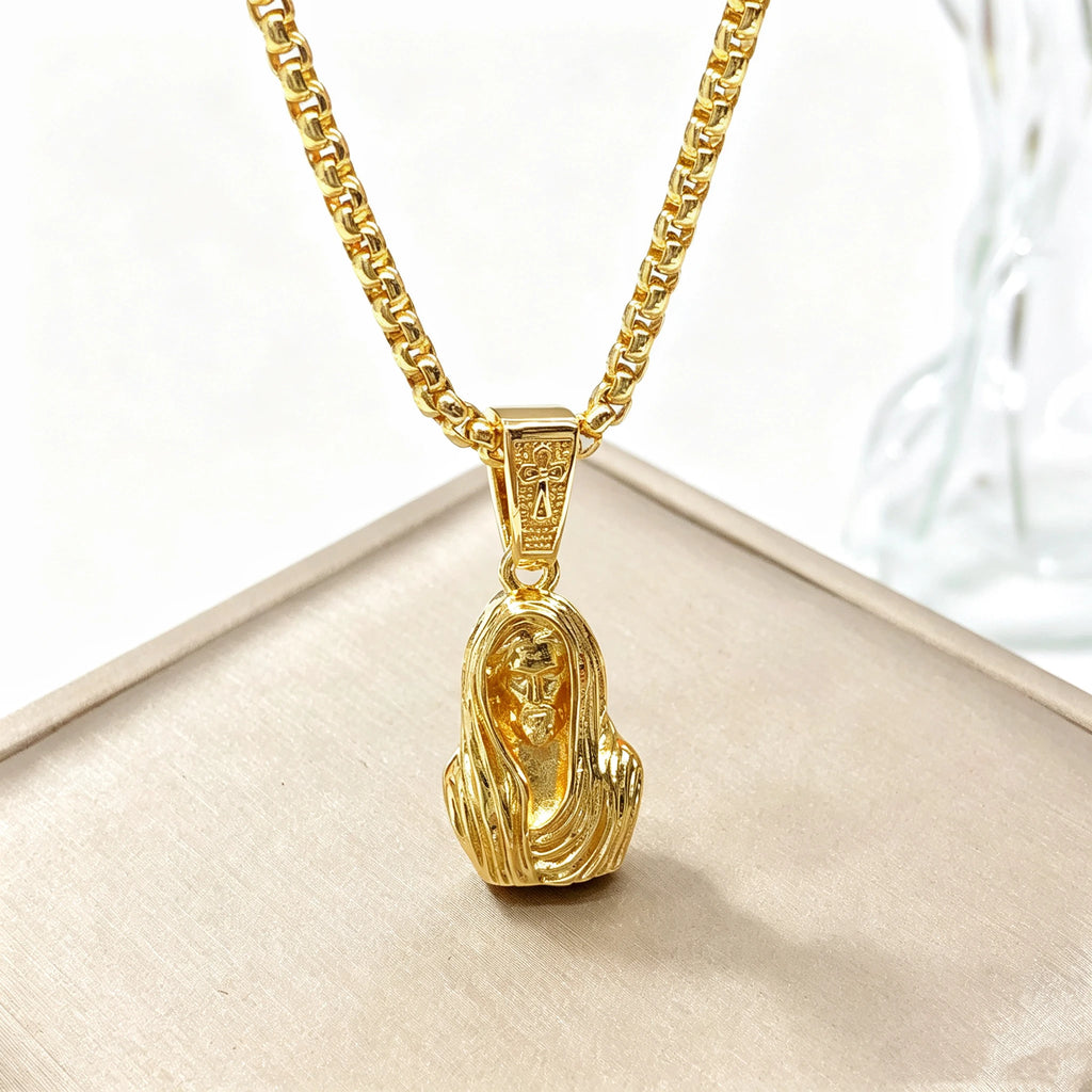 High-Quality Gold-Plated 3D Thick Jesus Portrait Stainless Steel Chain Necklace Classic Men Women Party Religious Faith Jewelry Qme 2