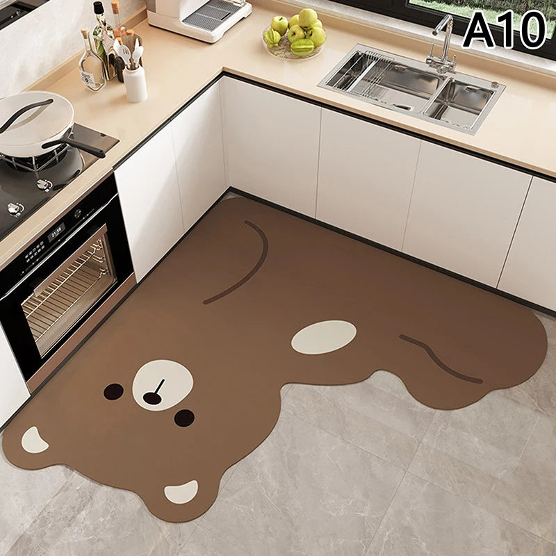L-shape Absorbent Kitchen Floor Mat Long Diatomite Rug Soft Washable Qme A10