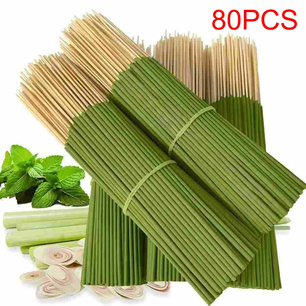 Extended Lemongrass Oil Lemongrass Stick - 45 Minute Burning Time, Artificial Wood Summer Fragrance for Home, Camping, Courtyard Qme 80Pcs