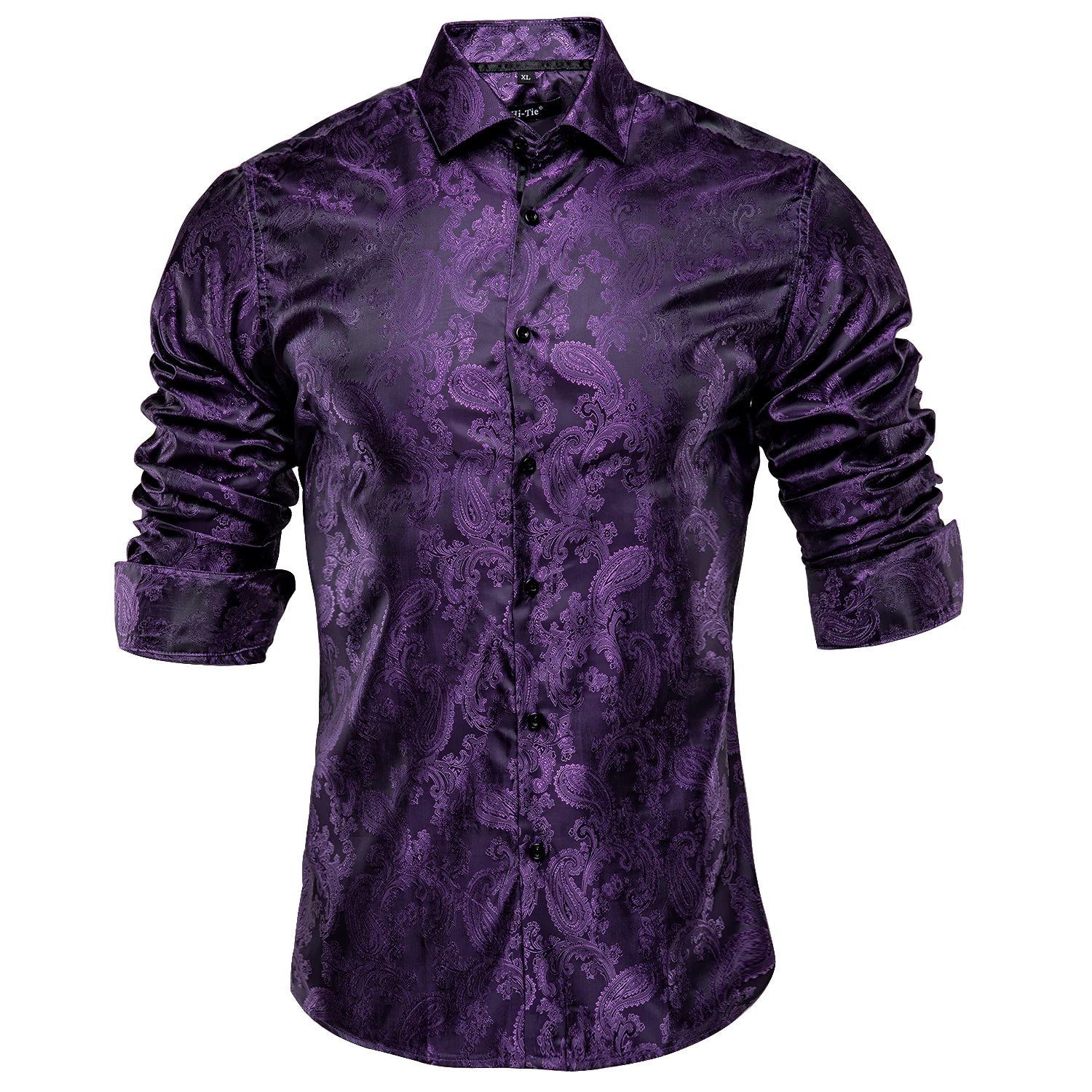 Hi-Tie Jacquard Paisley Light Blue Mens Shirt Long Sleeve Lapel Shirt Blouse Outerwear Wedding Office Breathable Quality Qme