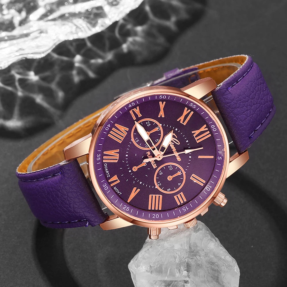 Women's casual quartz watch + bracelet set, suitable for wearing in all places, Ramadan, Valentine's Day, Mother's Day, Birthday Qme
