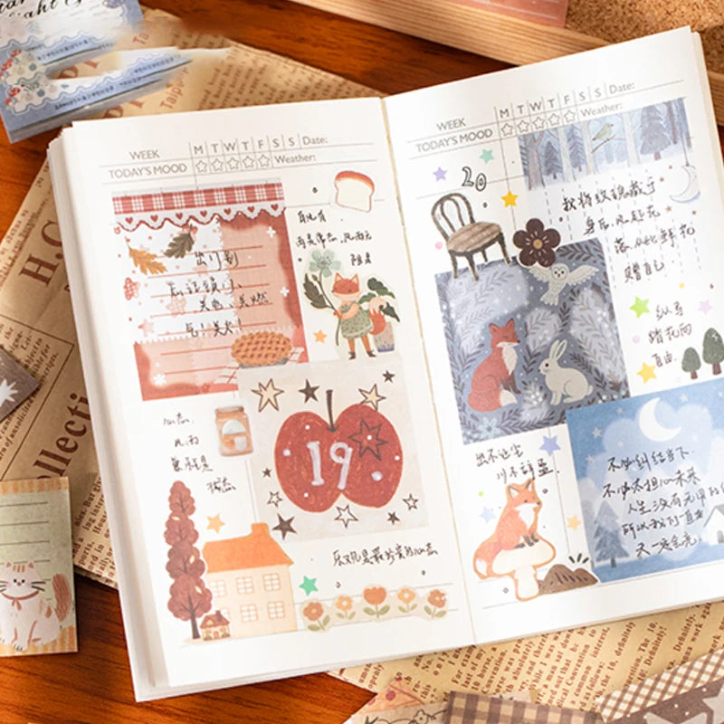 Healing Vintage Sticker & Note Pad, Abundant Materials for Creative DIY, Ideal for Journaling, Scrapbooking & Note-Taking Qme