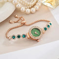 Fashion Rhinestone Women Watches Diamond Flowers Bracelet Ladies Quartz Wristwatch Qme green
