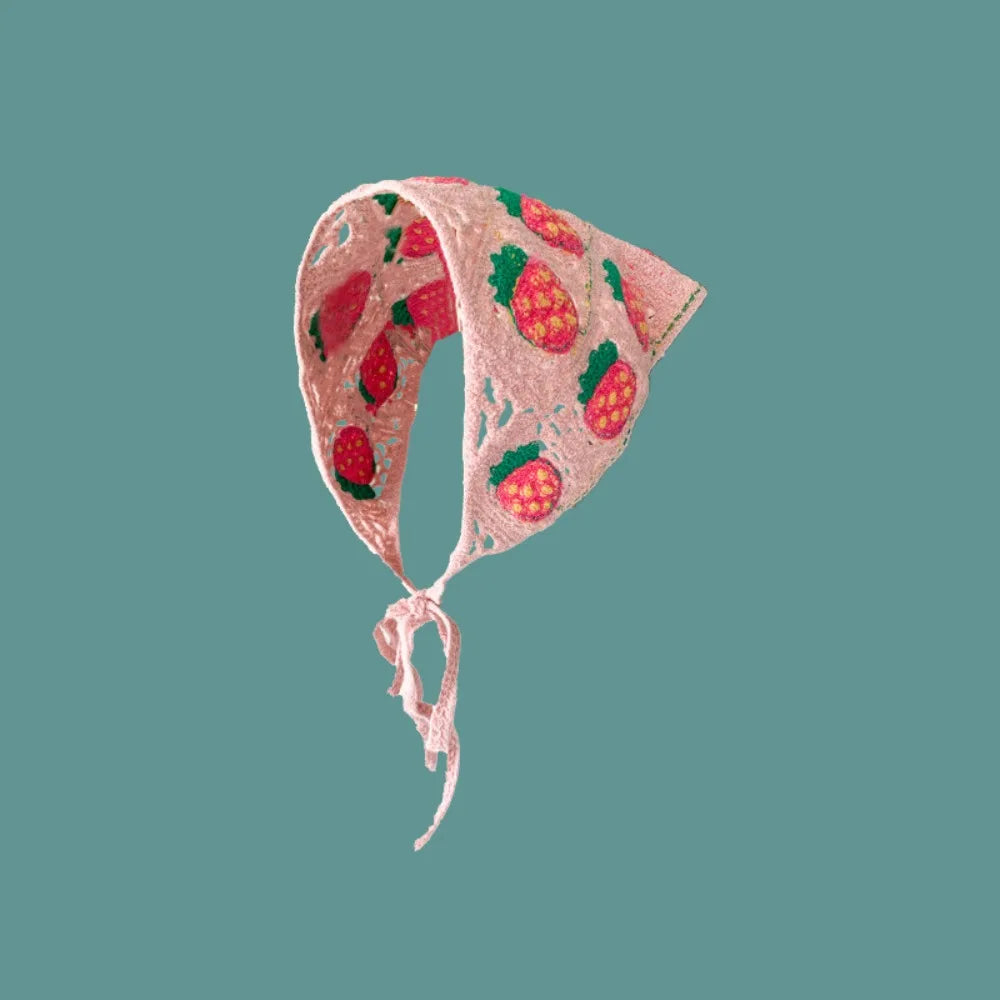 Sweet French Knitted Headband Floral Strawberry Women Hair Scarf Qme Style 5
