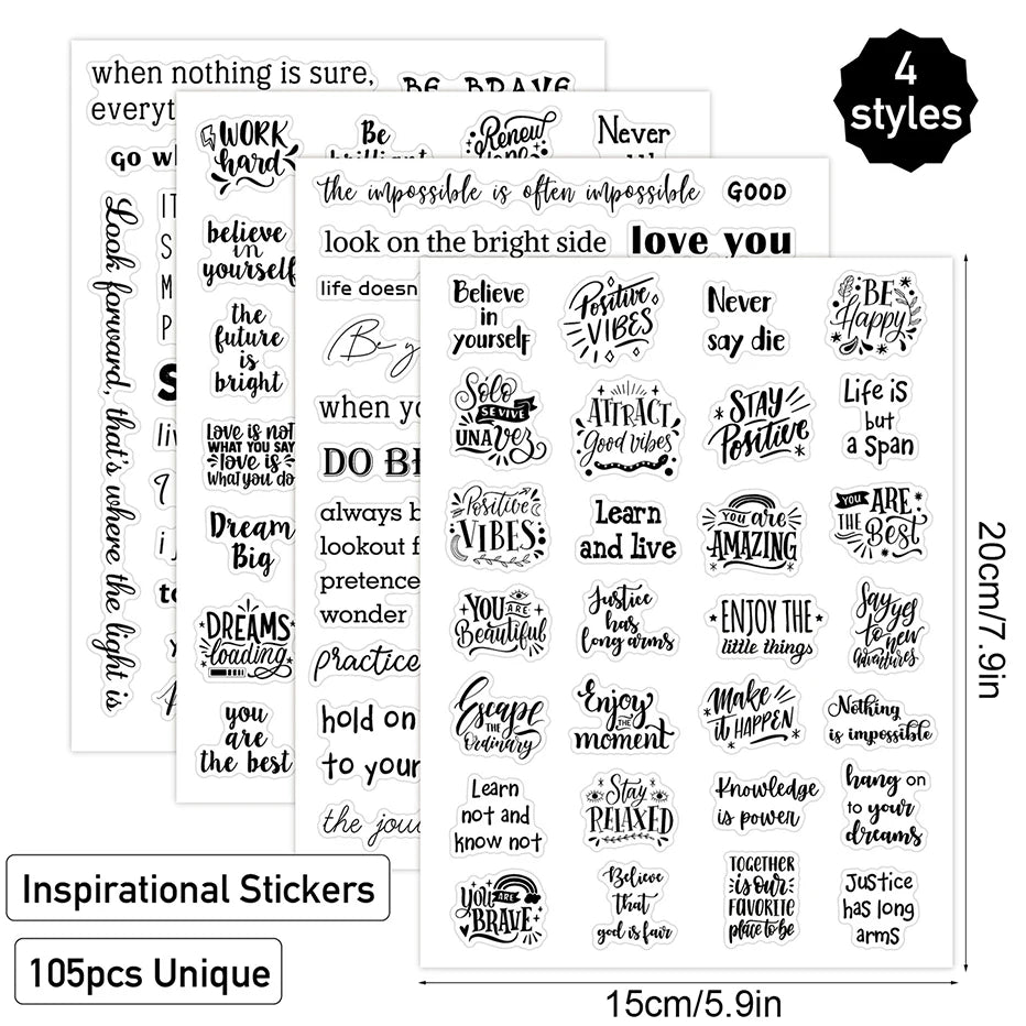 4 Sheets Small Inspirational Words and Phrases Sticker for Scrapbooking Decoration Motivational Quote Sticker Small Talk Sticker Qme