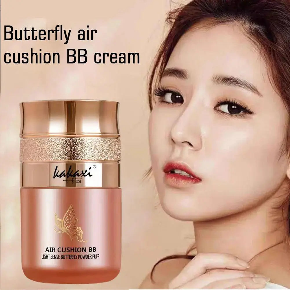 Butterfly Cushion BB Cream,Moisturizing Concealer Makeup Base BB Liquid Foundation,Butterfly Air Cushion Powder Puff CC Cream Qme