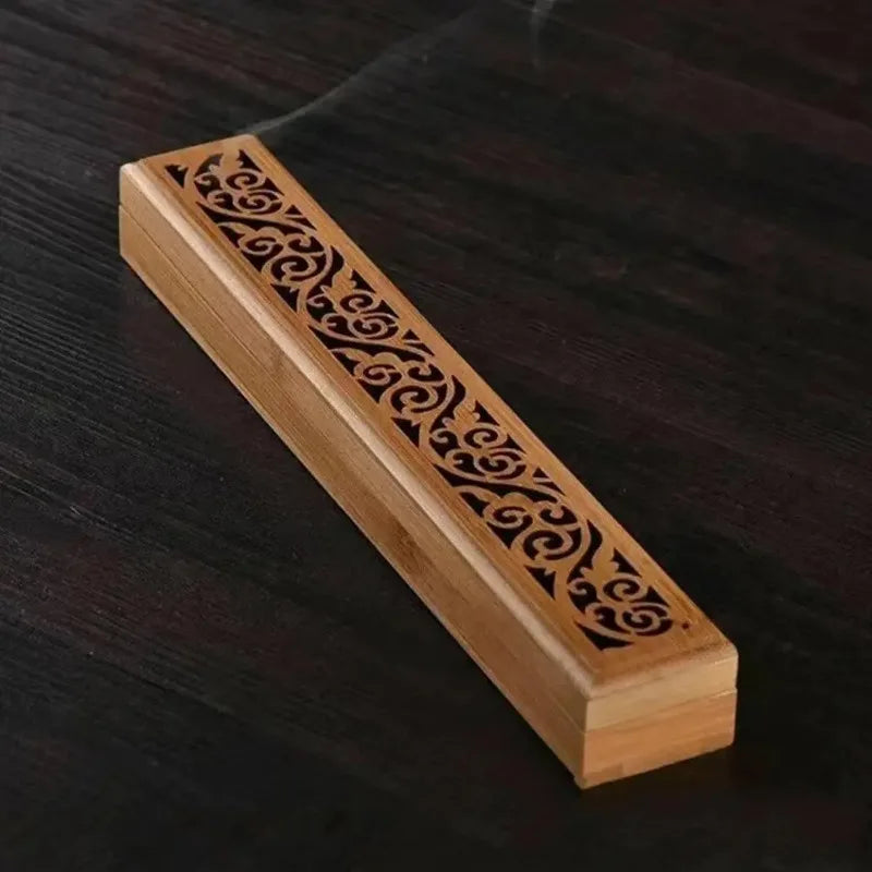 Natural Bamboo Incense Burner Laying Plate Aromatherapy Wooden Box Qme