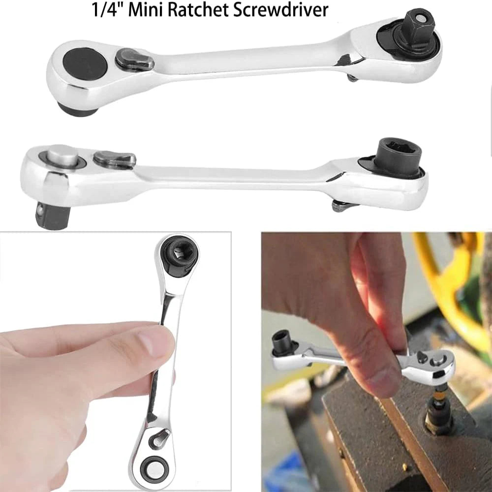Mini 1/4 Ratchet Wrench Double Ended Quick Socket Ratchet Wrench Screwdriver Hex Torque Wrenches Set 2-in-1 Spanner Tool Parts Qme