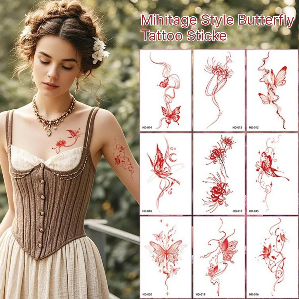 A Temporary Tattoo Retro Red Sticker Watercolor Butterfly Decor Body Arm Art Paster Face Bady Tattoo Waterproof DIY Paster Qme