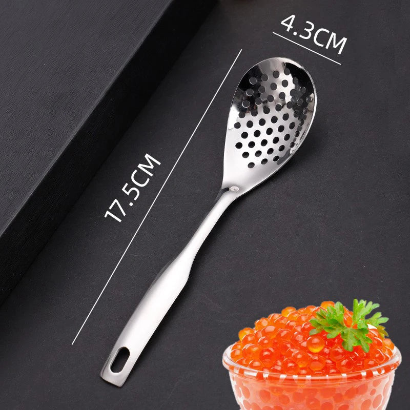 1Pc Stainless Steel Kitchen Spoon With Holes Cuisine Caviar Builder Roe Sauce Strainer Spoon Durable Kitchen Cooking Gadgets. Qme