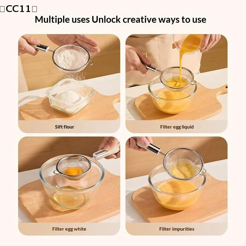 Stainless Steel Mesh Filter Spoon Juice Soybean Milk Strainer Plastic Qme
