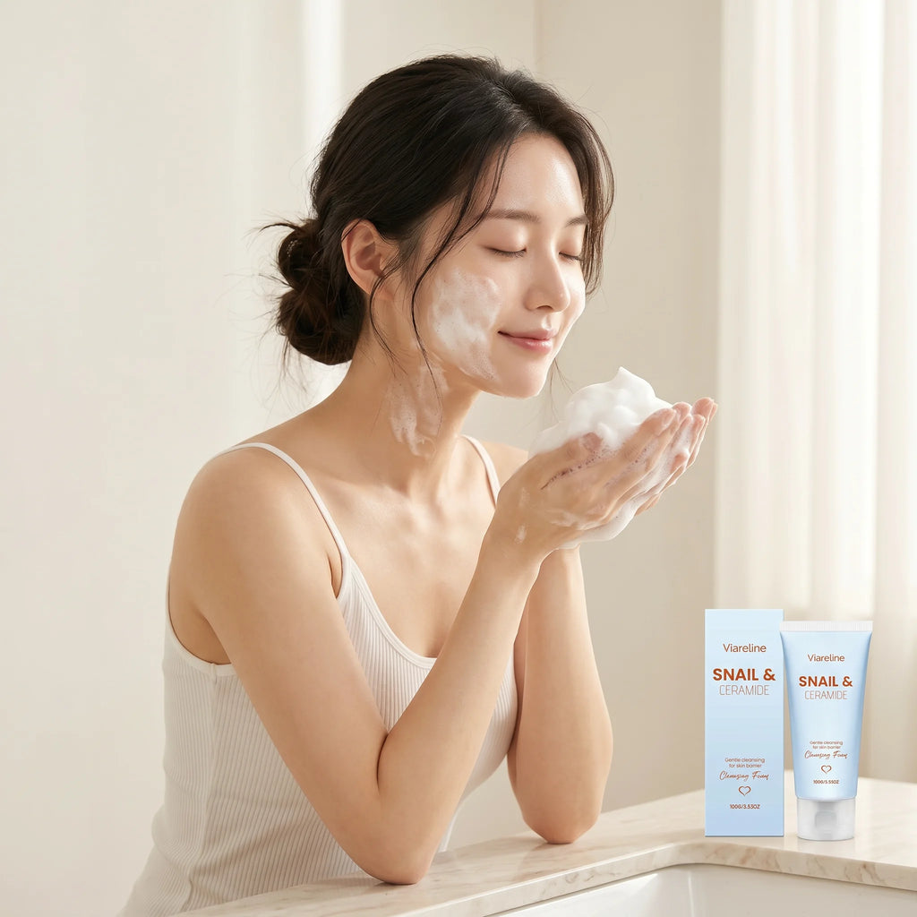 Viareline Cleansing Foam Dirt Removal Deep Cleansing Reduce Blackheads Oil Control Skin Care Moisturizier Soothing Face Cleanser Qme