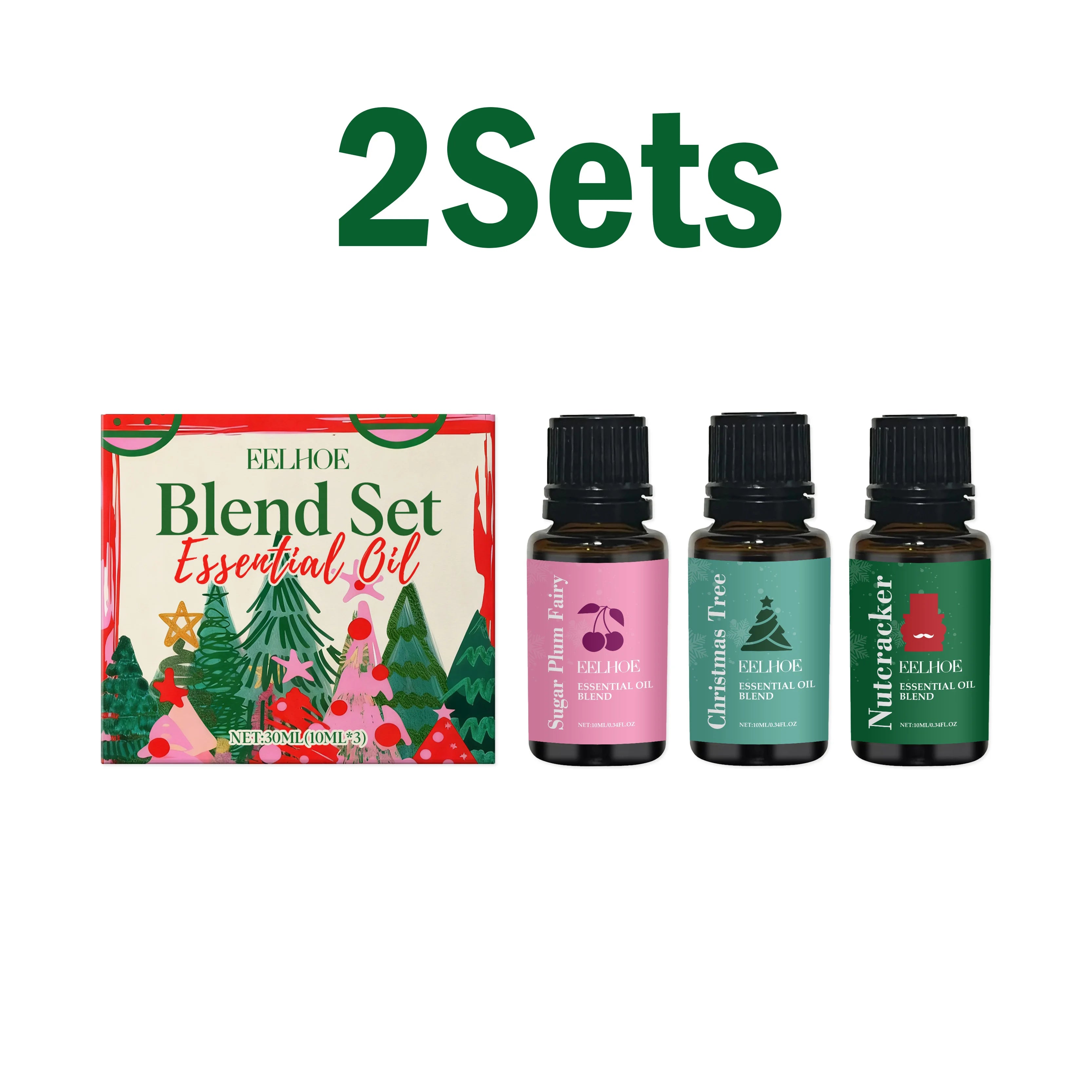 Holiday Moisturizing Fragrance Essential Oil Set for Aromatherapy Diffuser & Skin Care Christmas Gift Scent Relaxing Hydrating Qme 2 Sets 30ml
