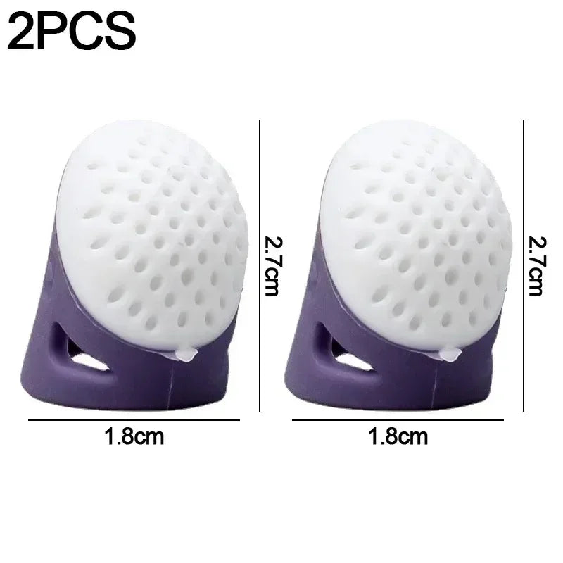 Silicone Anti-slip Sewing Thimbles Sewing Finger Tips Finger Cover Hollowed Protector Sleeve DIY Hand Cross-stitch Sewing Tools Qme 2PCS-Purple