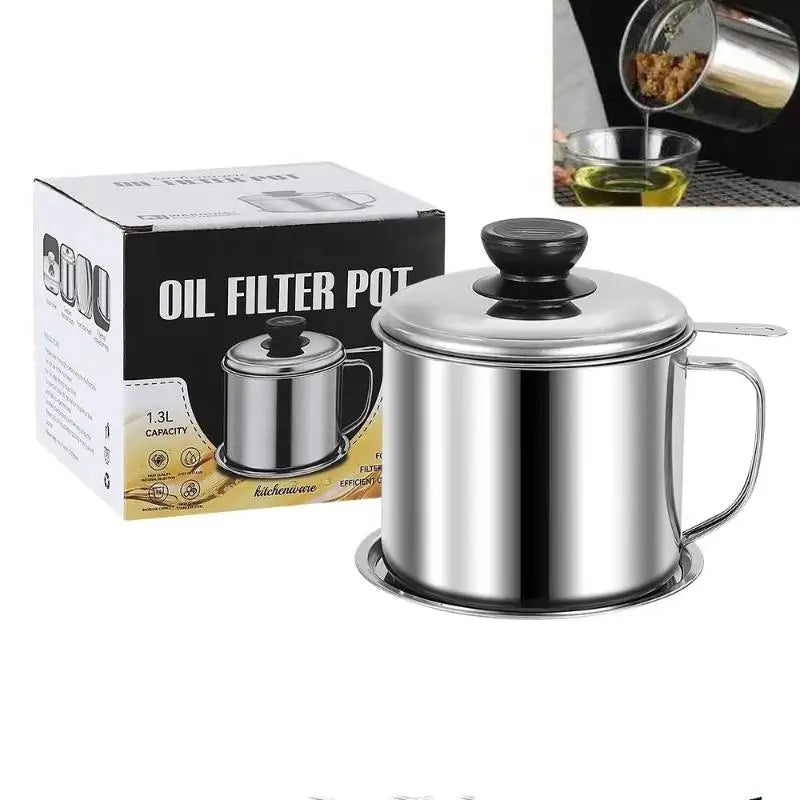 Stainless Steel Oil Strainer Pot Container Jug Storage Can Filter Qme