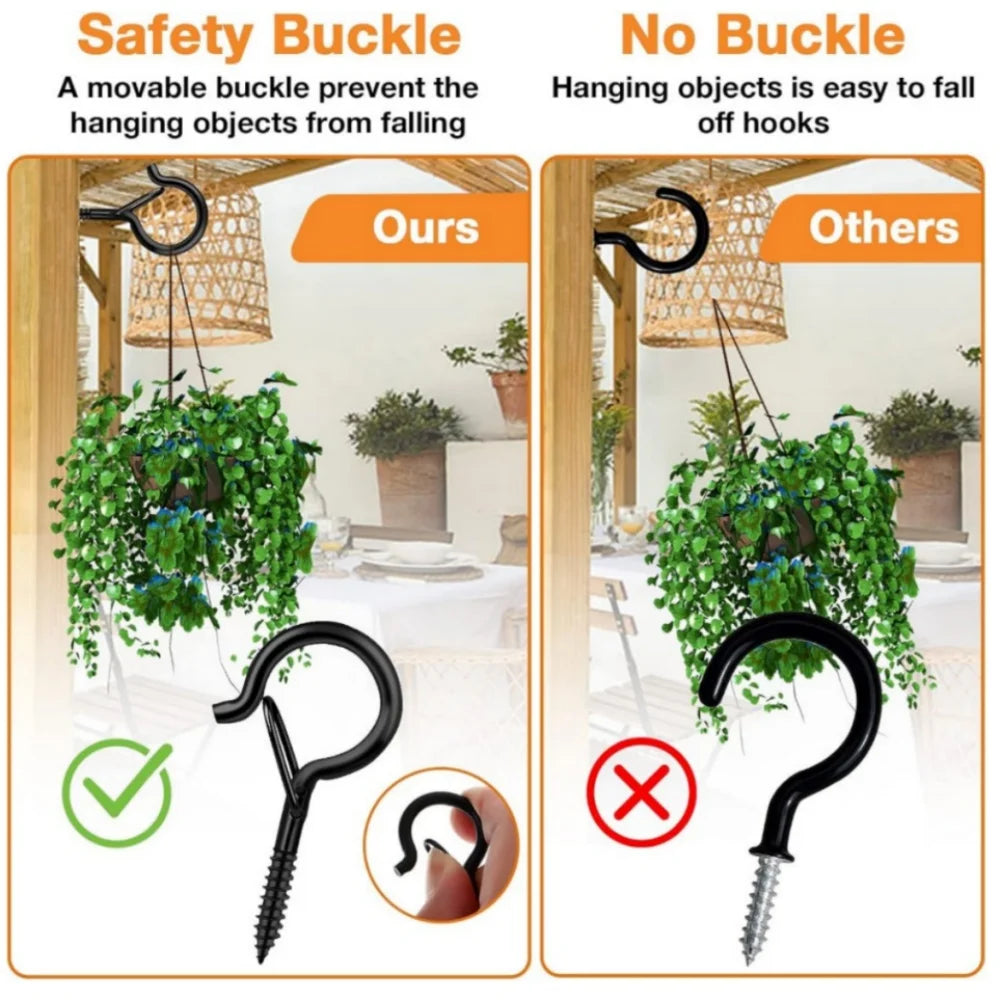 40PCS Sheep Eye Hook with Safety Buckle Q-type Screw Hook for Hanging Outdoor String Lights Ceiling Storage Pegboard Accessories Qme