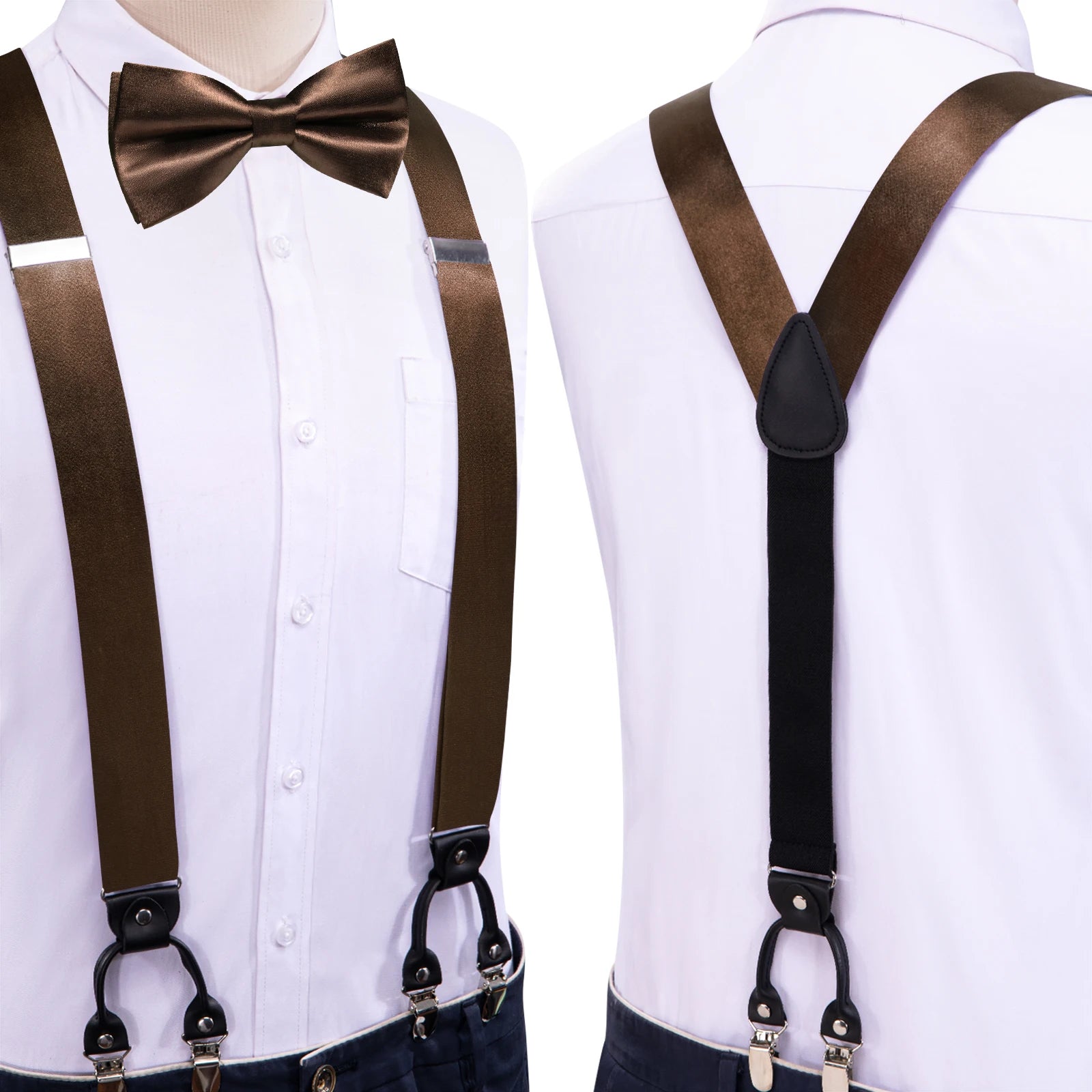 Hi-tie Silk Mens Braces Bowtie Hanky Cufflinks Y Back Clip Adjustable Qme BD-3167