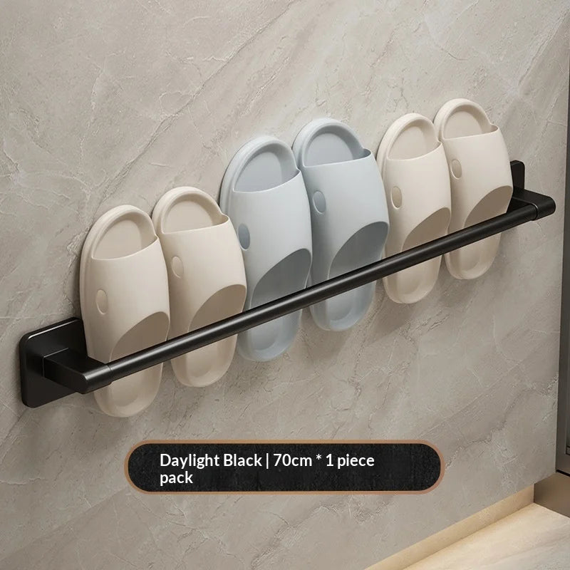Bathroom Storage Rack Towel Organizer Wall-mounted Shelf Two Layer Qme One Layer Blcak 70cm