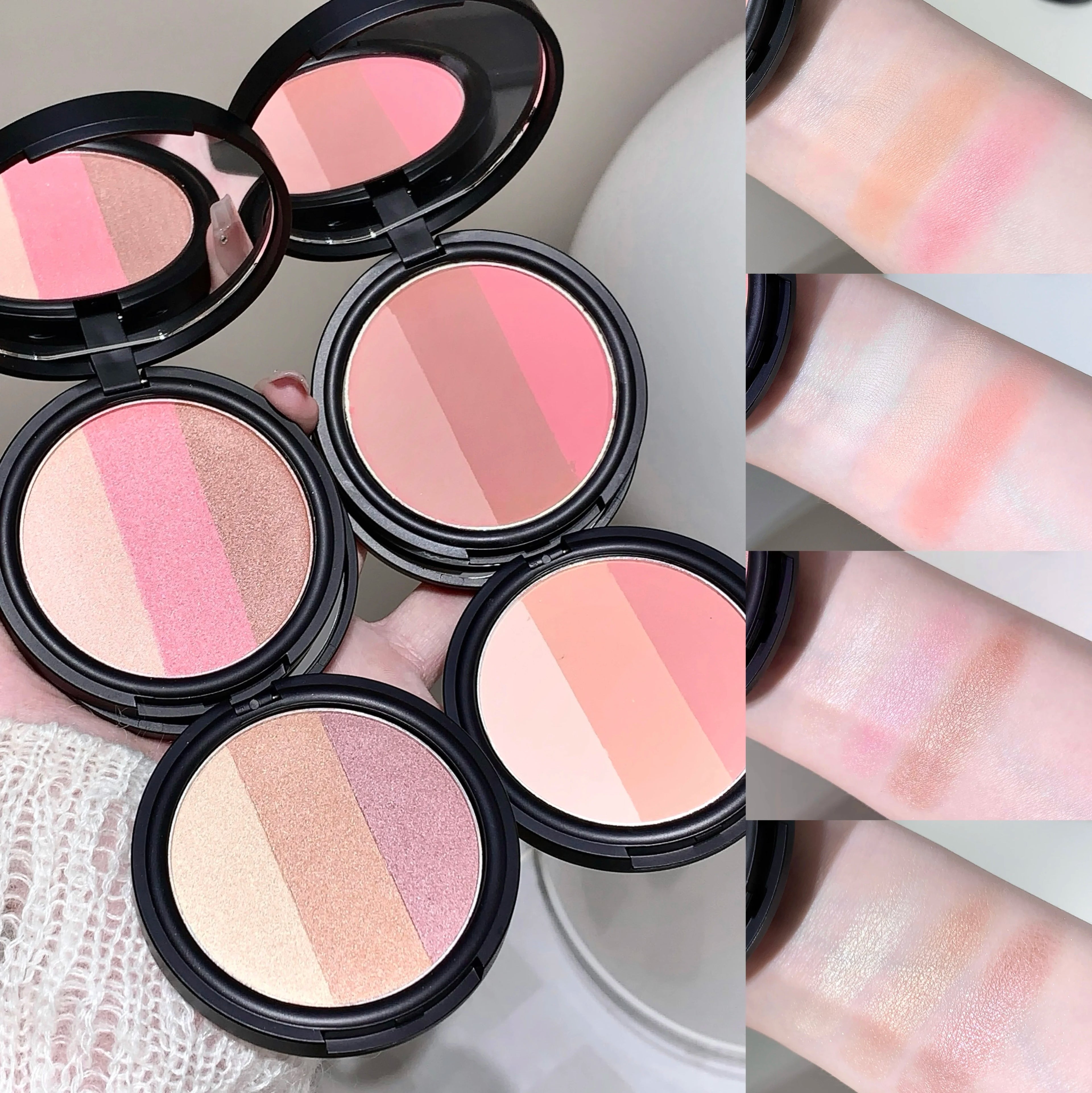 SHAQINUO Three-color Blush Matte Pearlescent Contouring Long-lasting Qme