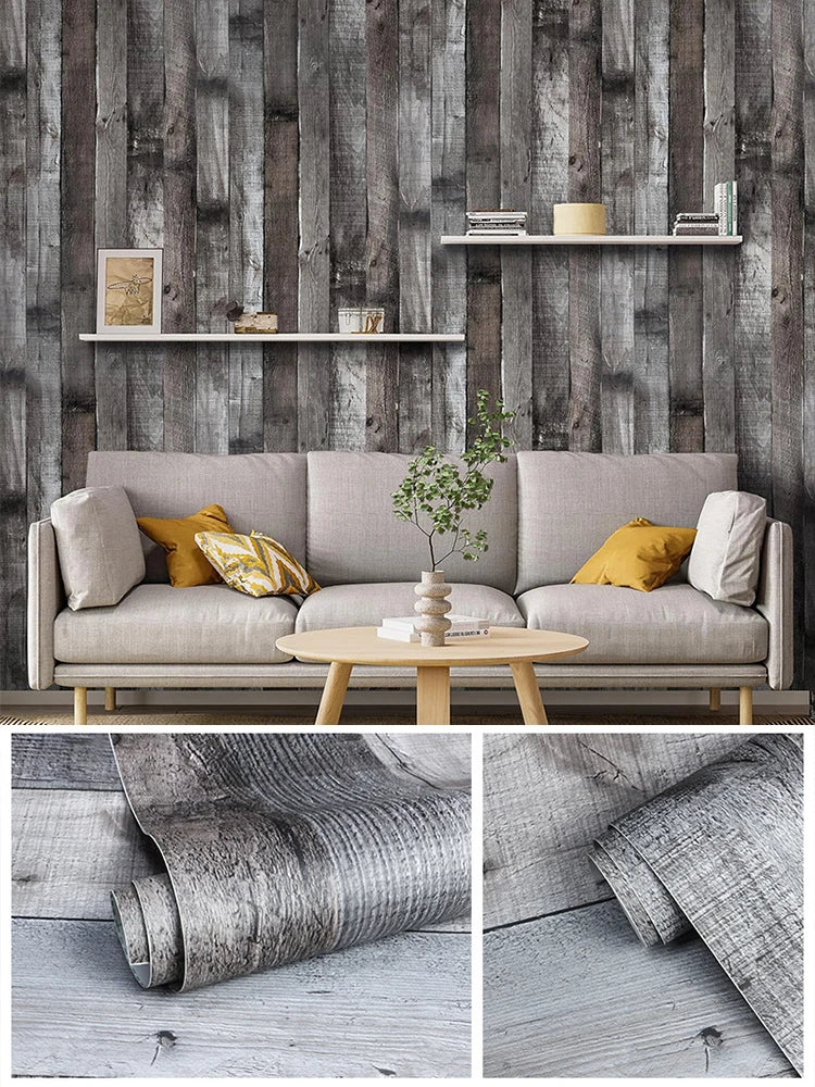 Vintage Self Adhesive Wood Wallpaper Natural Wood-dark Grey Contact Qme Extra Thick 001 10mx45cm