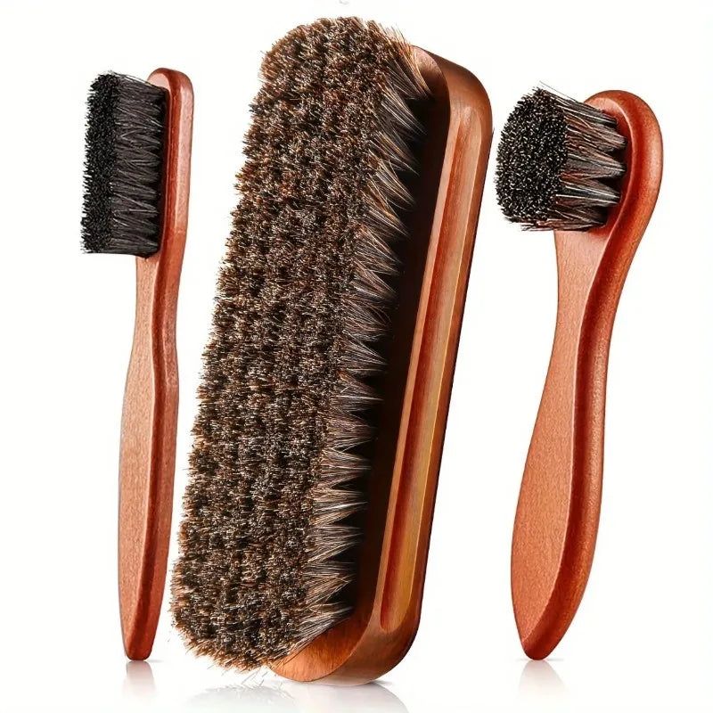 Horsehair Shine Shoes Brush Polish Dauber Applicators Cleaning Qme 3Pcs