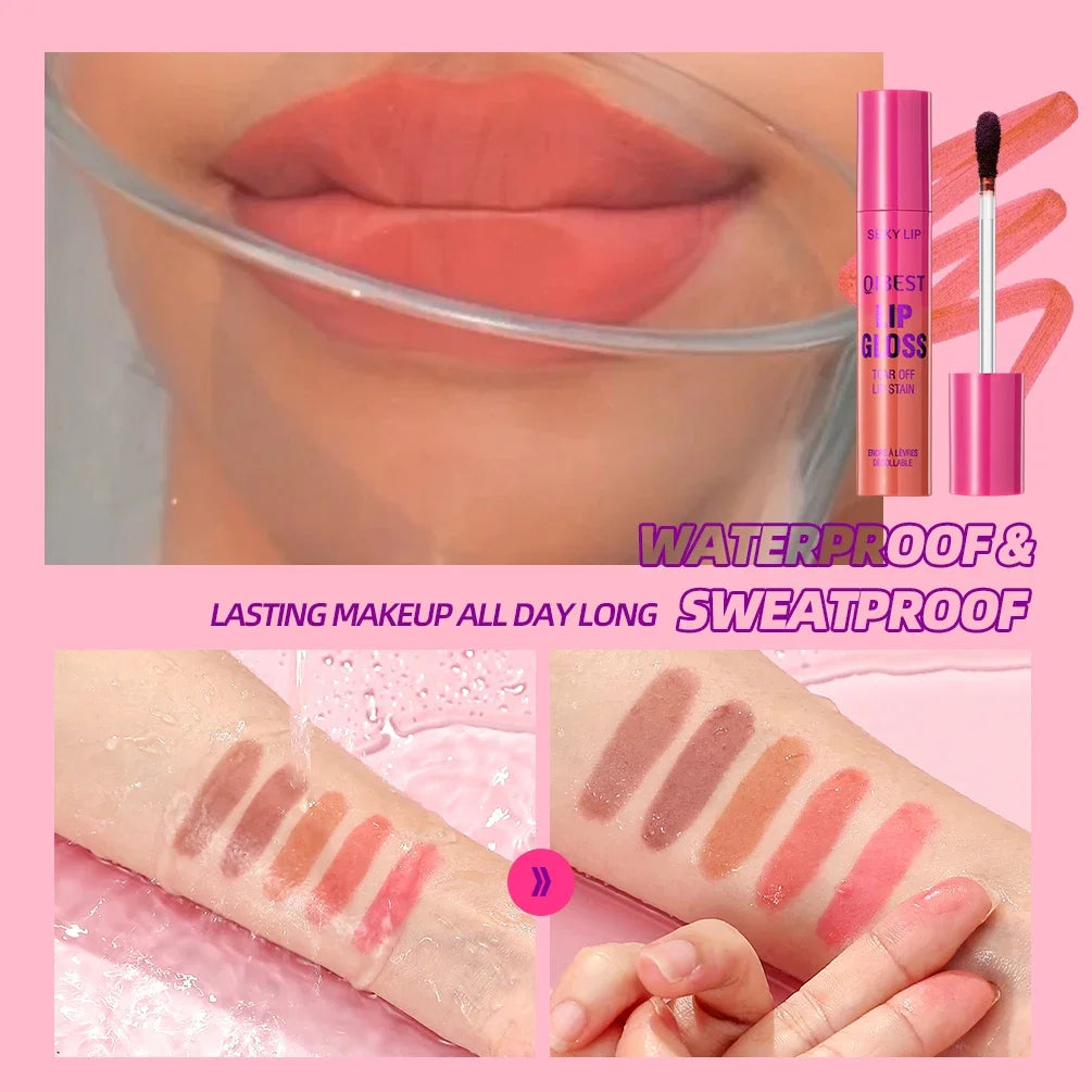 QIBEST Lip Liner Peel Off Tattoo Lipgloss Waterproof Lasting Lip Tint Red Brown Not Easy Fade Lip Stain Outline Contour Makeup Qme