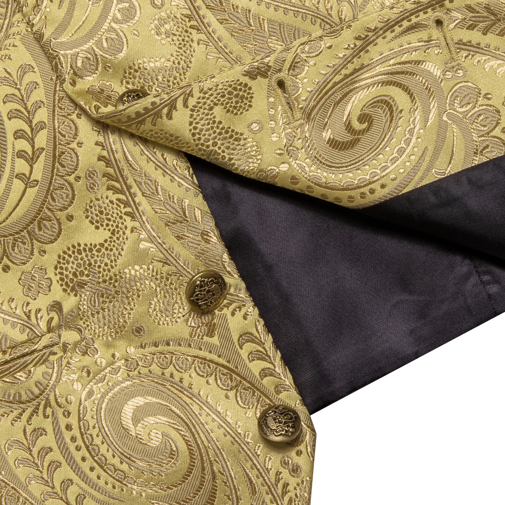 Mens Suit Golden Black Purple Orange Vest Tie Hanky Cufflinks Set Paisley Waistcoat for Male Wedding Busniess Qme