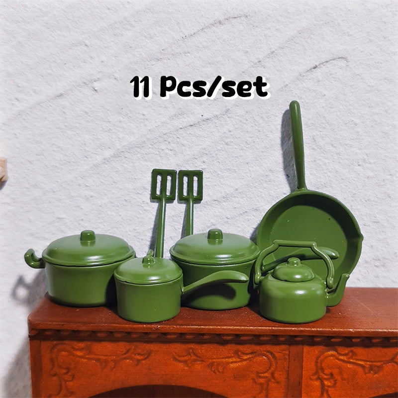 Miniature Dolls House Pot Cookware Kitchen Utensils Decorative Qme Green
