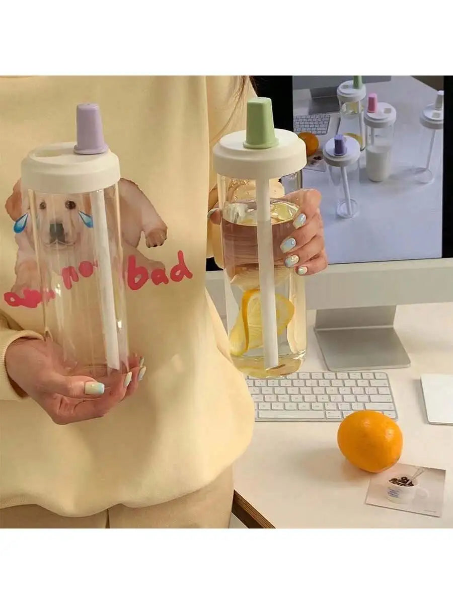 Large Capacity Plastic Straw Water Bottle Simple Portable Cup Home Qme